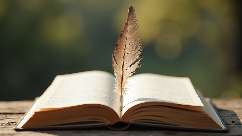 Vue rapprochée d’un carnet ouvert avec une plume posée dessus