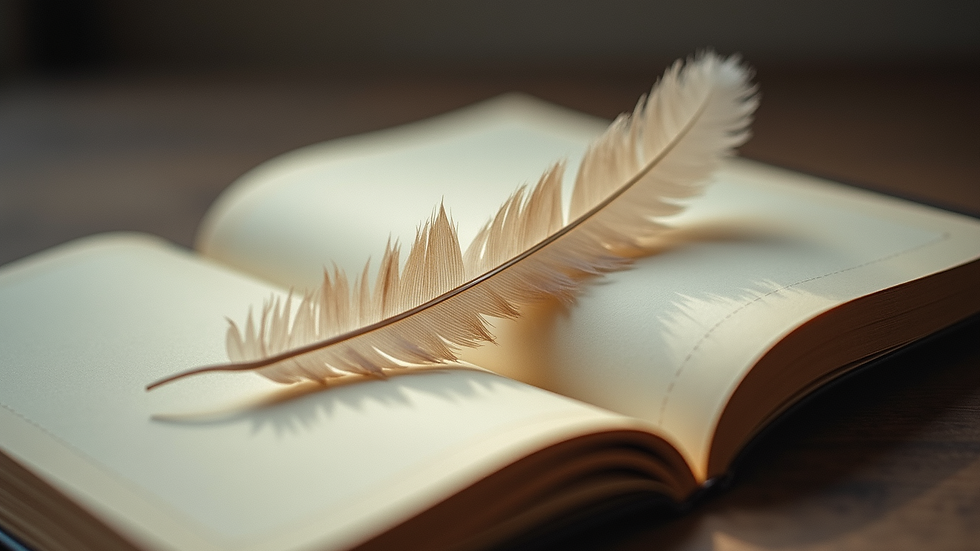 Vue rapprochée d'un carnet ouvert avec une plume posée dessus