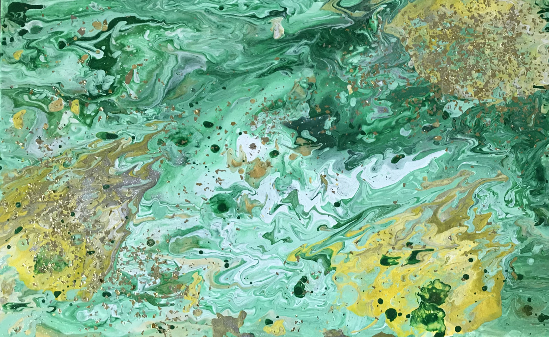 Green abstract with golden flakes