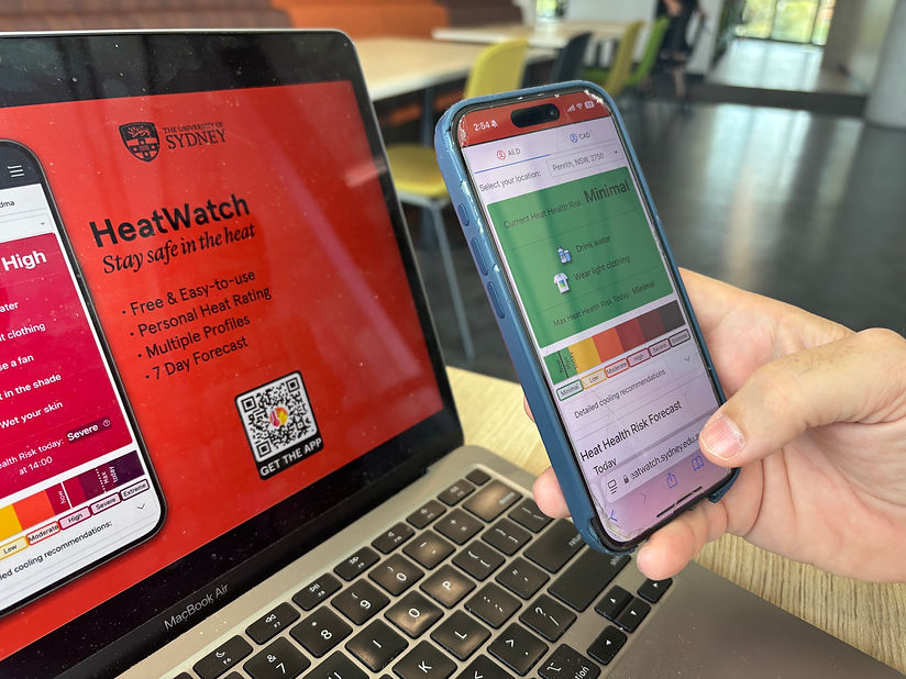 Heat and health professor Ollie Jay displays a HeatWatch app being developed by the University of Sydney and partners, Dec. 19, 2025. Laurie Goering/Climate Resilience for All