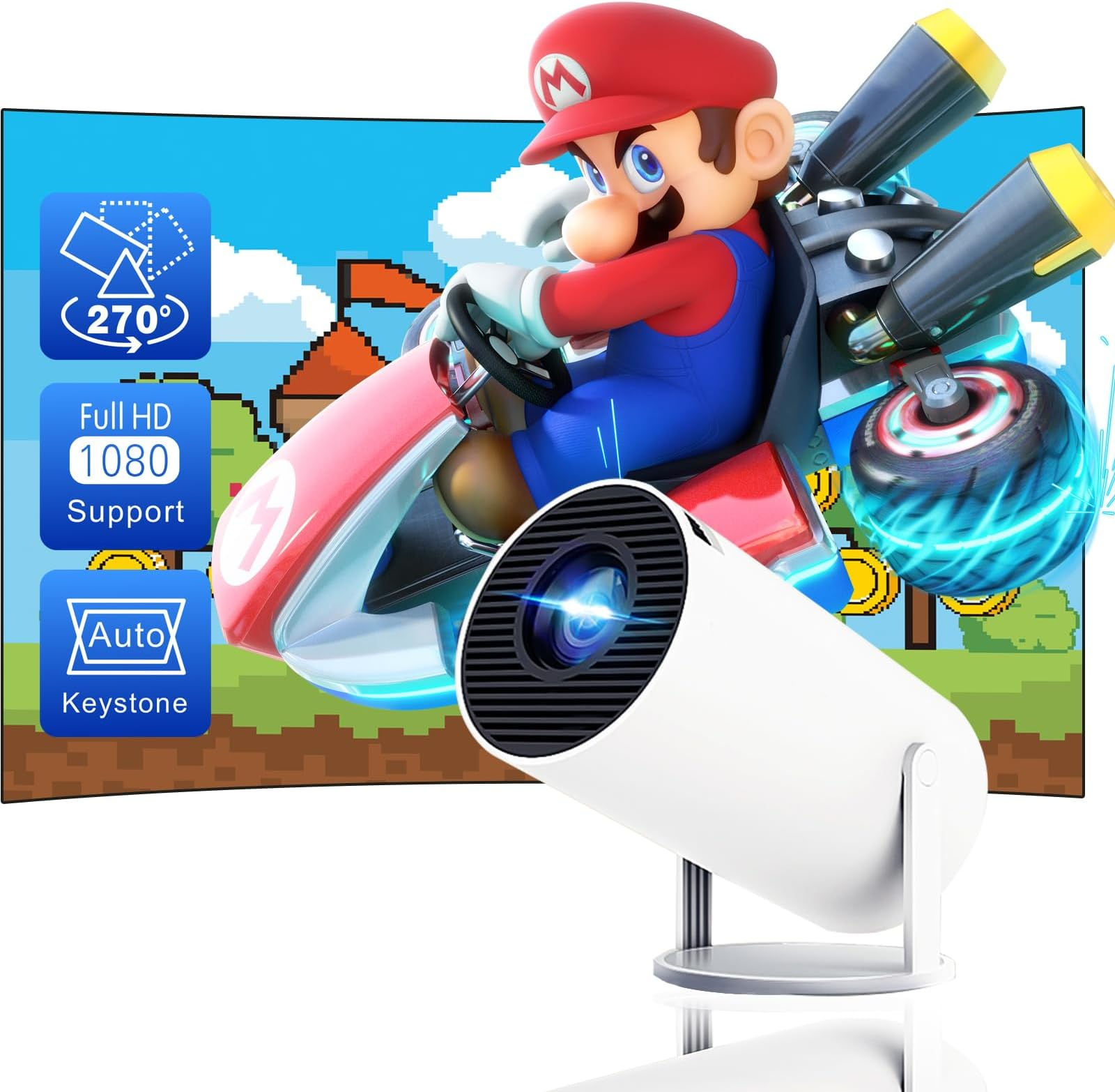Mini Projector 4K 1080P Support, Portable Projector WiFi6 BT 5.0 Android 11, Sma
