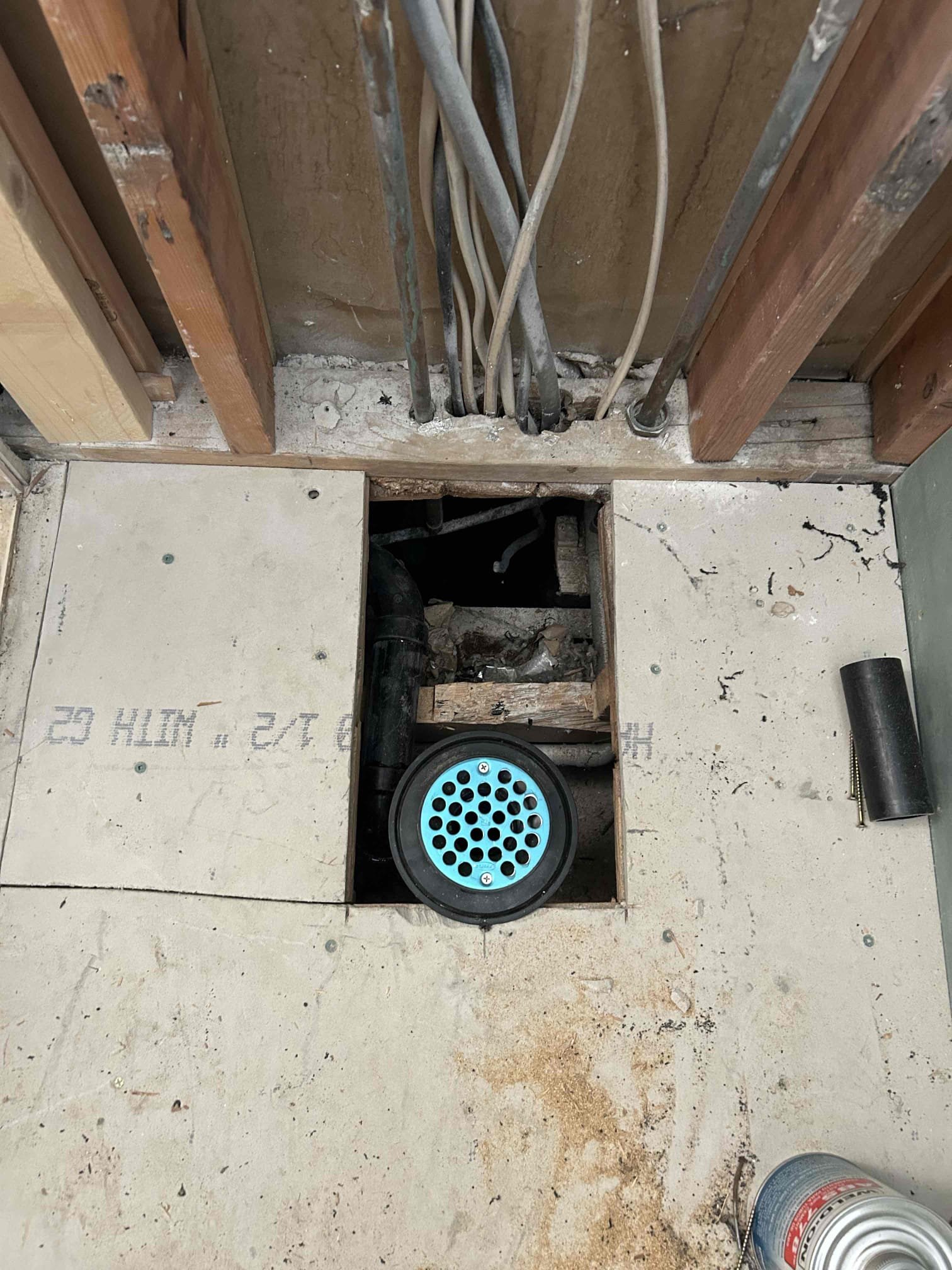 Residential bathroom undergoing mold restoration. Focus on mold remediation highlights potential remodel considerations and repair work, essential for estimating bathroom renovation costs and maintaining a healthy, mold-free environment.