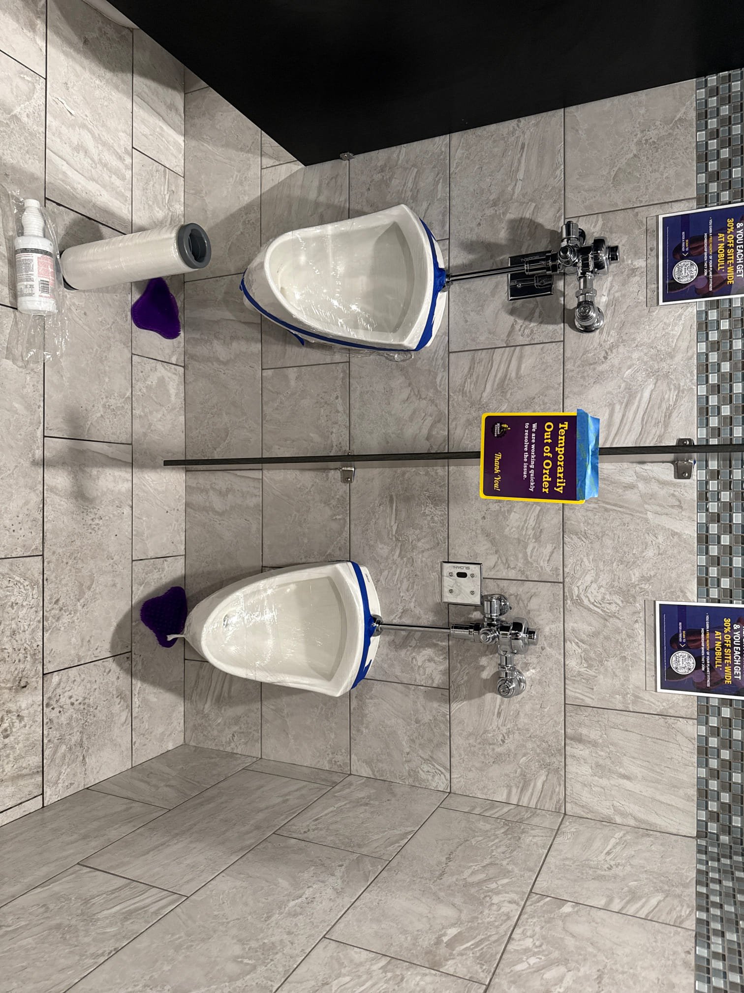 Commercial bathroom mold remediation installation following repair services. Professional mold removal in a business restroom, ensuring a clean and healthy environment.