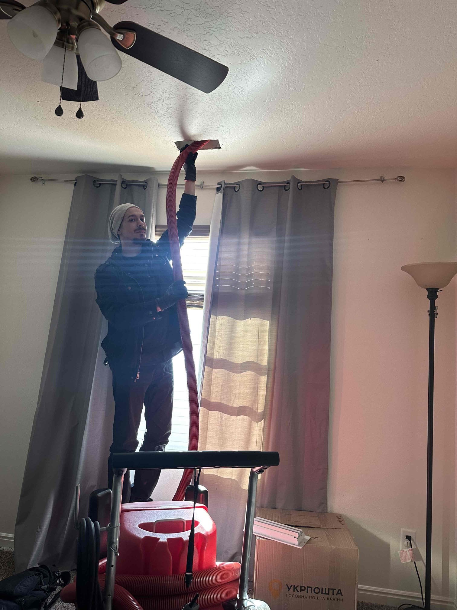 Image depicting commercial smoke cleanup, emphasizing quick 'same day' service. Relates to restaurant grease trap cleaning by highlighting the need for comprehensive cleaning solutions after a fire. Promotes '24 hour commercial smoke cleanup' availability, ensuring businesses can rapidly recover. 