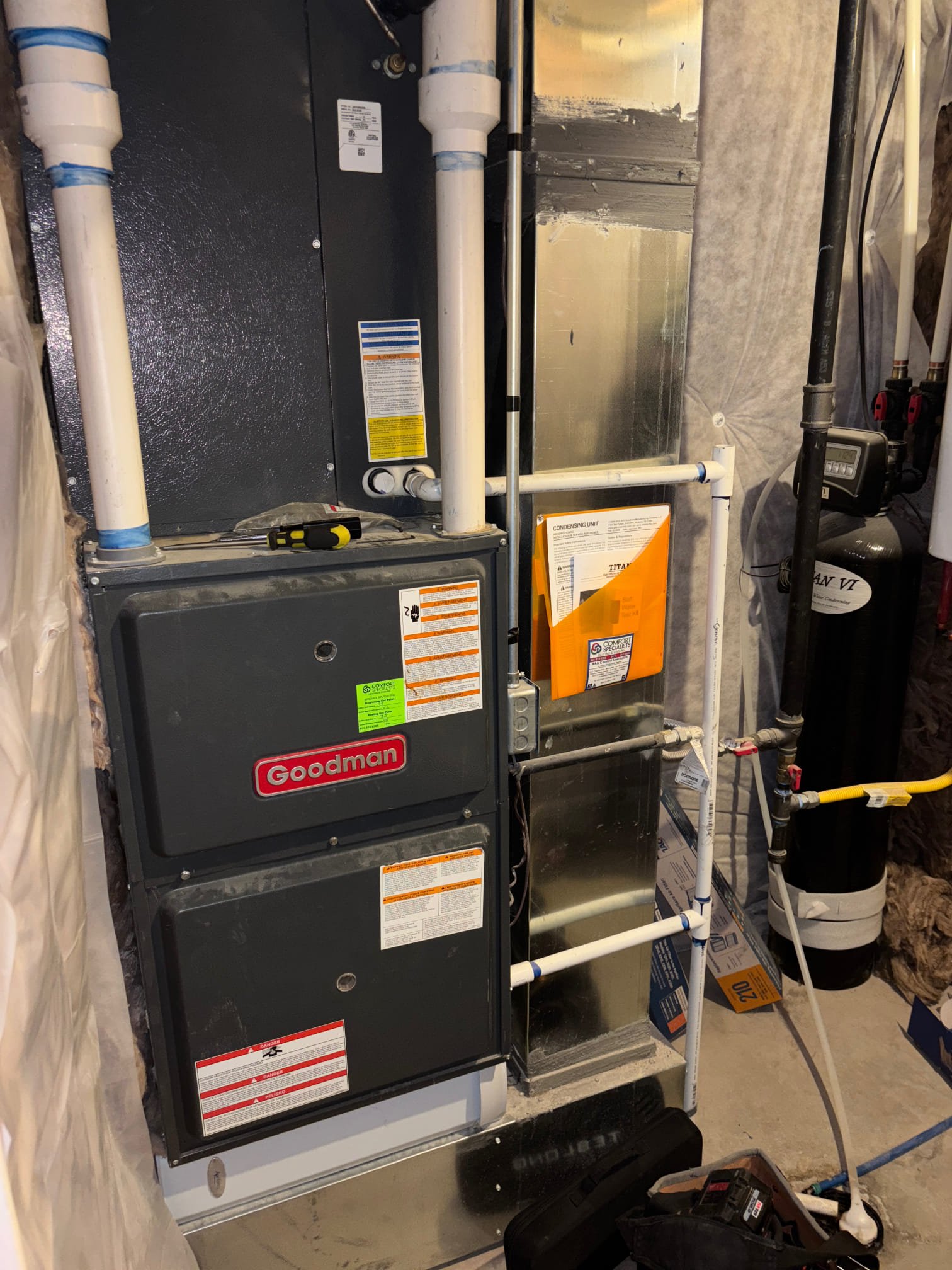 Water conditioner system designed for whole-house odor abatement and basement water damage odor removal. Ensures clean, odor-free water while protecting against musty smells often associated with basement dampness, making it ideal for post-flood odor removal inspections.