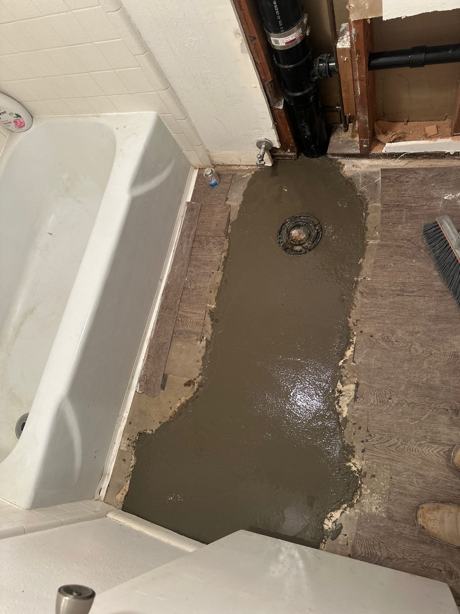 Sewage backup in home, indicating potential sewage pump repair needed. Strong sewage smell suggests urgent plumbing issues and possible wastewater contamination.