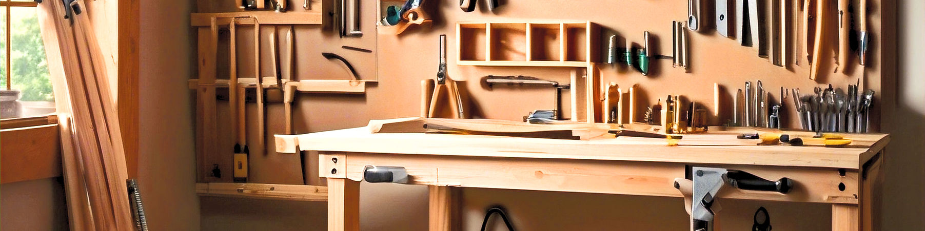 real photo work bench with carpentry tools