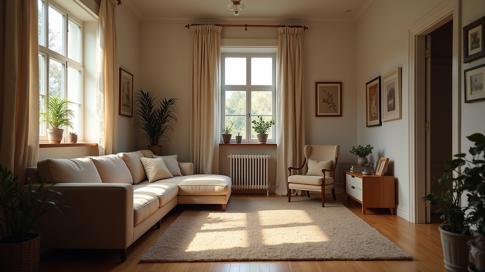 Eye-level view of a cozy living room with a welcoming atmosphere