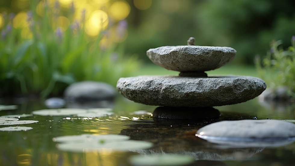 Close-up view of a stone water feature in an Ontario garden