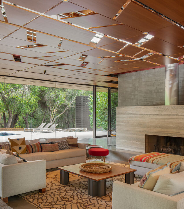 Contemporary style living room with fireplace
