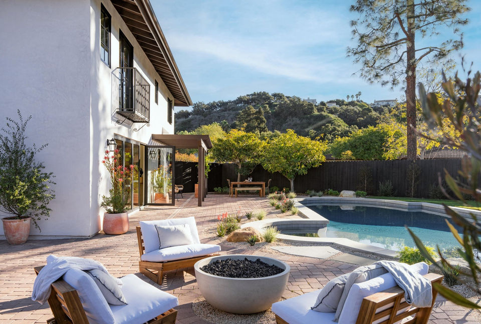 fire pit and pool in Spanish Style home in Santa Barbara CA