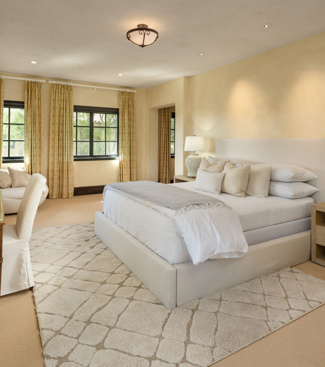 Bedroom with desk and natural tones