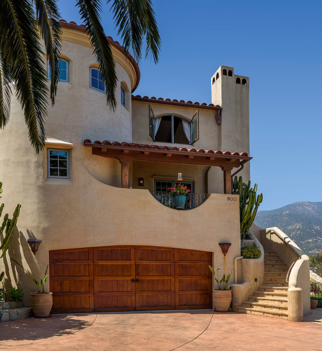 Spanish style home in Santa barbara with red tile roof