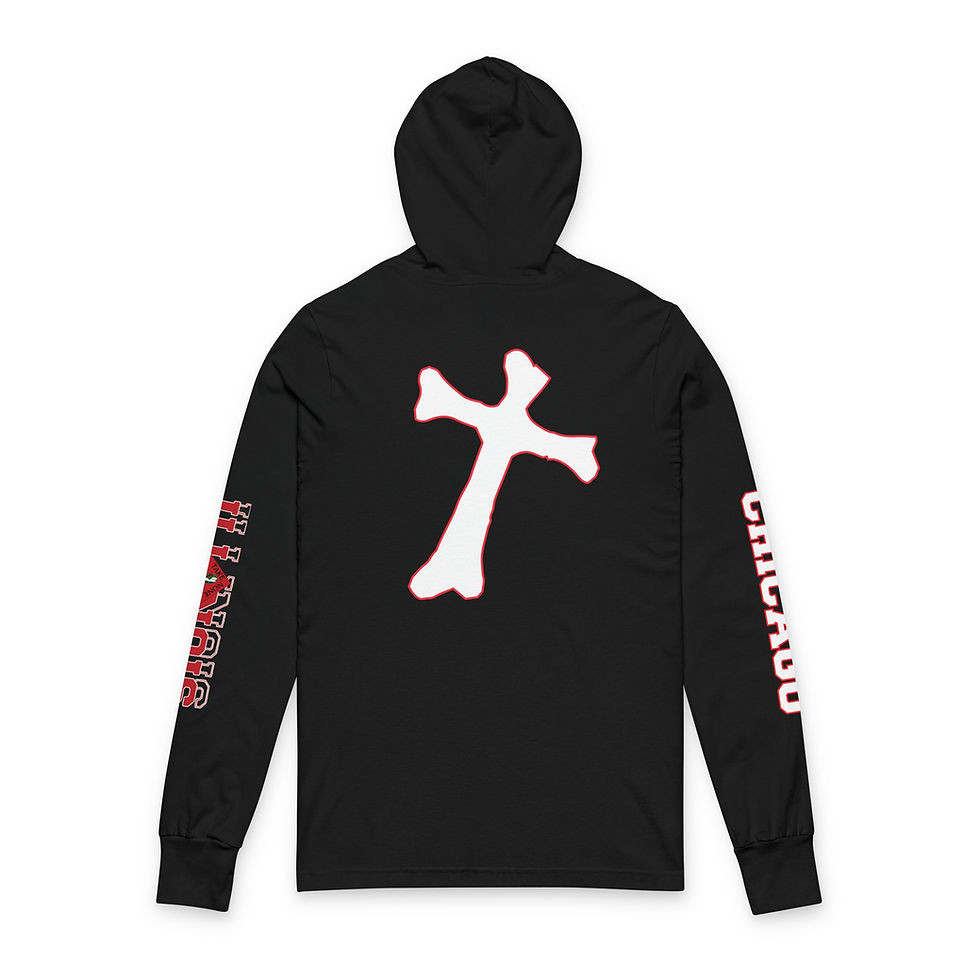 Thumbnail: Hooded Long Sleeve Tee — "Chosen Few MC" Graphic Biker Skull Design