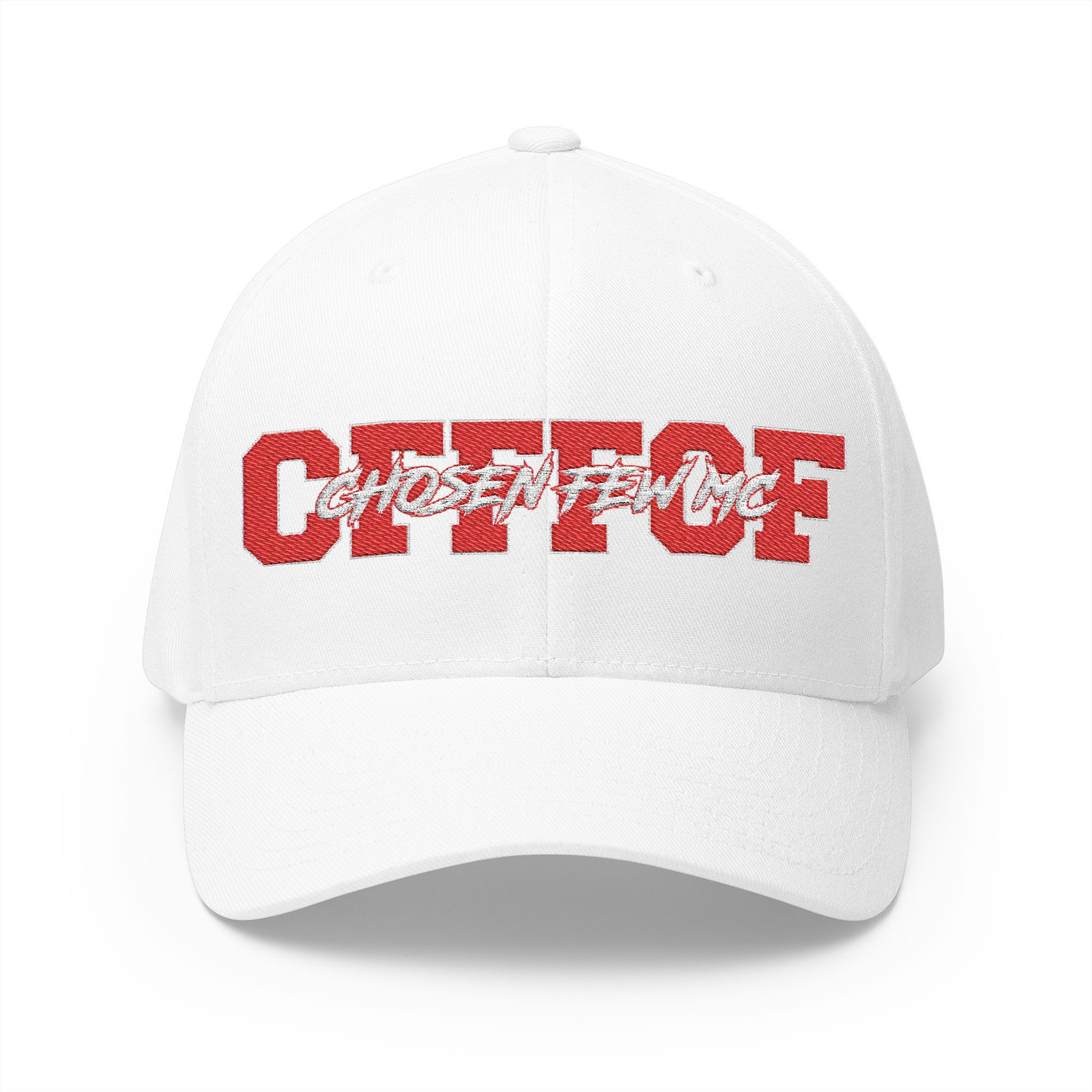 CFFFCF  Embroidered Baseball Cap — Red Logo Structured Closed-Back Hat