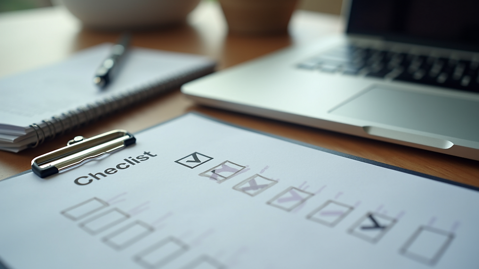 Close-up view of a checklist and a laptop for online shopping