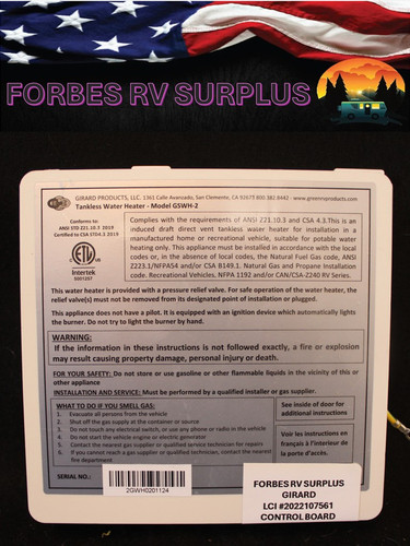 Girard GSWH-2 Tankless Water Heater S/O 13228 - Mobilife RV Centre - Foto 2