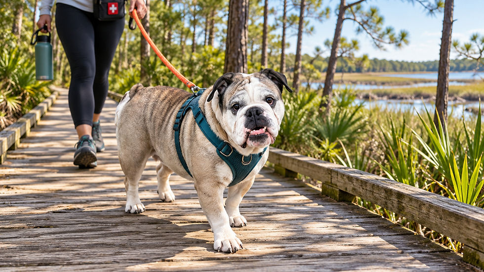 Professional pet sitter walking a happy dog in Wilmington NC