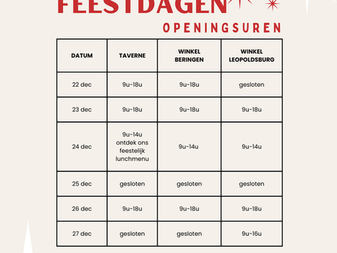 Openingsuren tijdens de feestdagen 🎄♥️