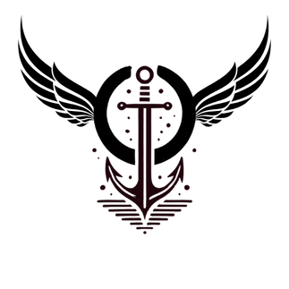 Sword and anchor with wings makes the logo for Izaic Yorks, called the sword of virtue