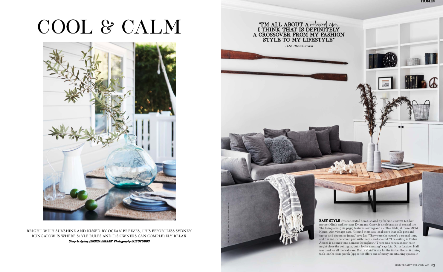Editorial styling and writing for Home Beautiful, photography by Sue Stubbs