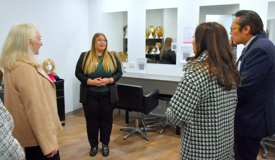 Monash Gully District and Freemasons Foundation Victoria representatives tour the Wig Salon at the Living Centre in 2025.