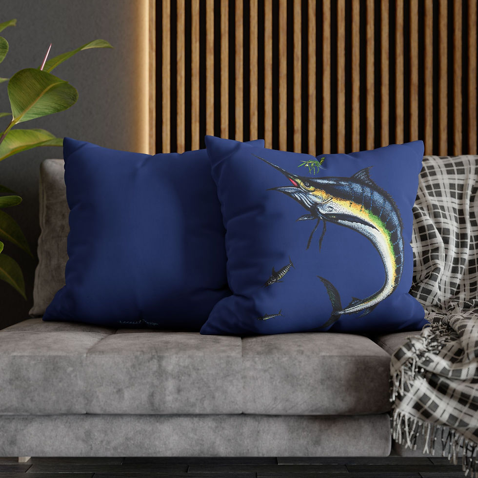 Thumbnail: Blue Marlin Square Poly Canvas Pillowcase Locally Salted 