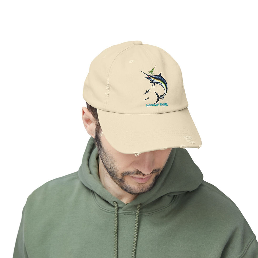 Thumbnail: Locally Salted Blue Marlin Unisex Distressed Cap