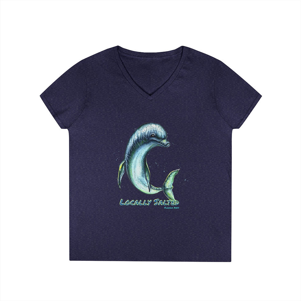 Thumbnail: Locally Salted Blue Dolphin Ladies' V-Neck T- Shirt
