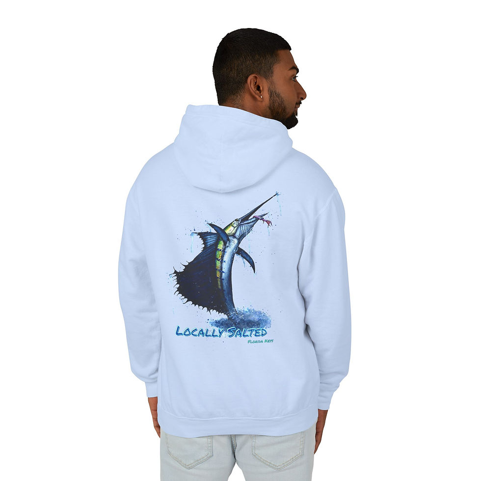 Thumbnail: Locally Salted Blue Marlin Unisex Lightweight Hooded Sweatshirt