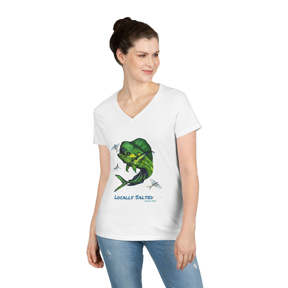 Thumbnail: Locally Salted Mahi Mahi Ladies' V-Neck T-Shirt