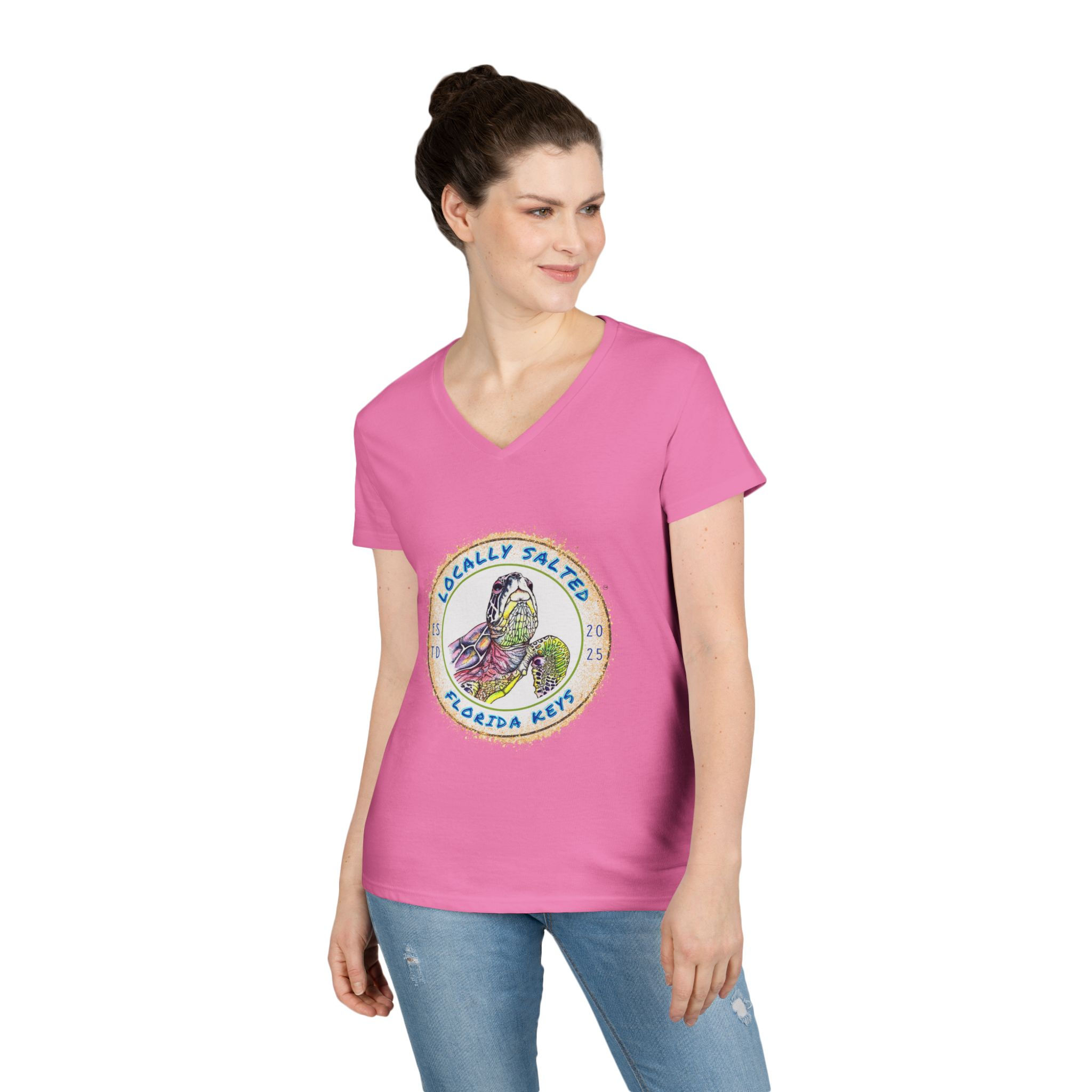 Locally Salted Turtle Circle Ladies' V-Neck T-Shirt