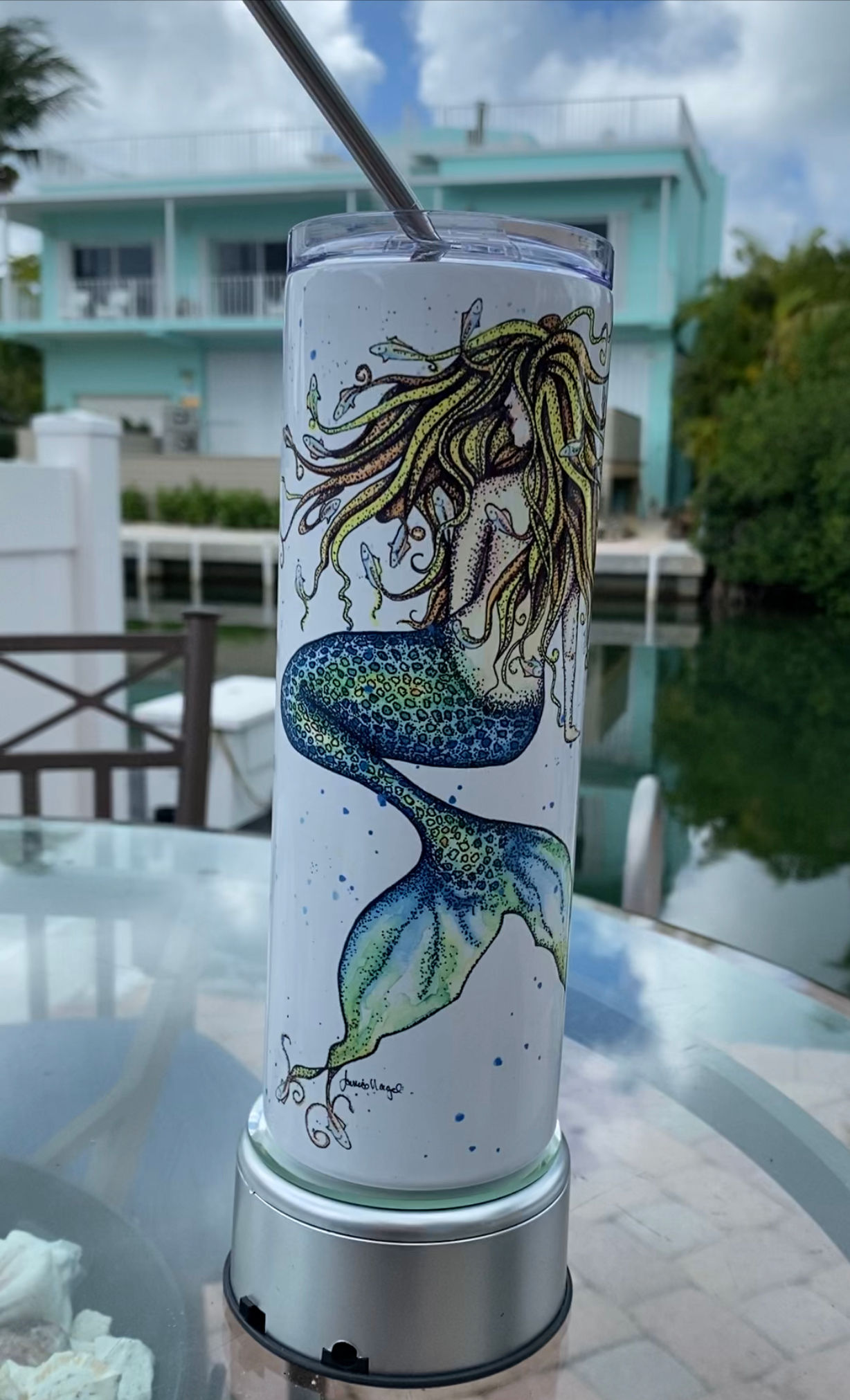 Mermaid  Custom  Art Tumbler Stainless 20oz With Lid &amp;  Straw