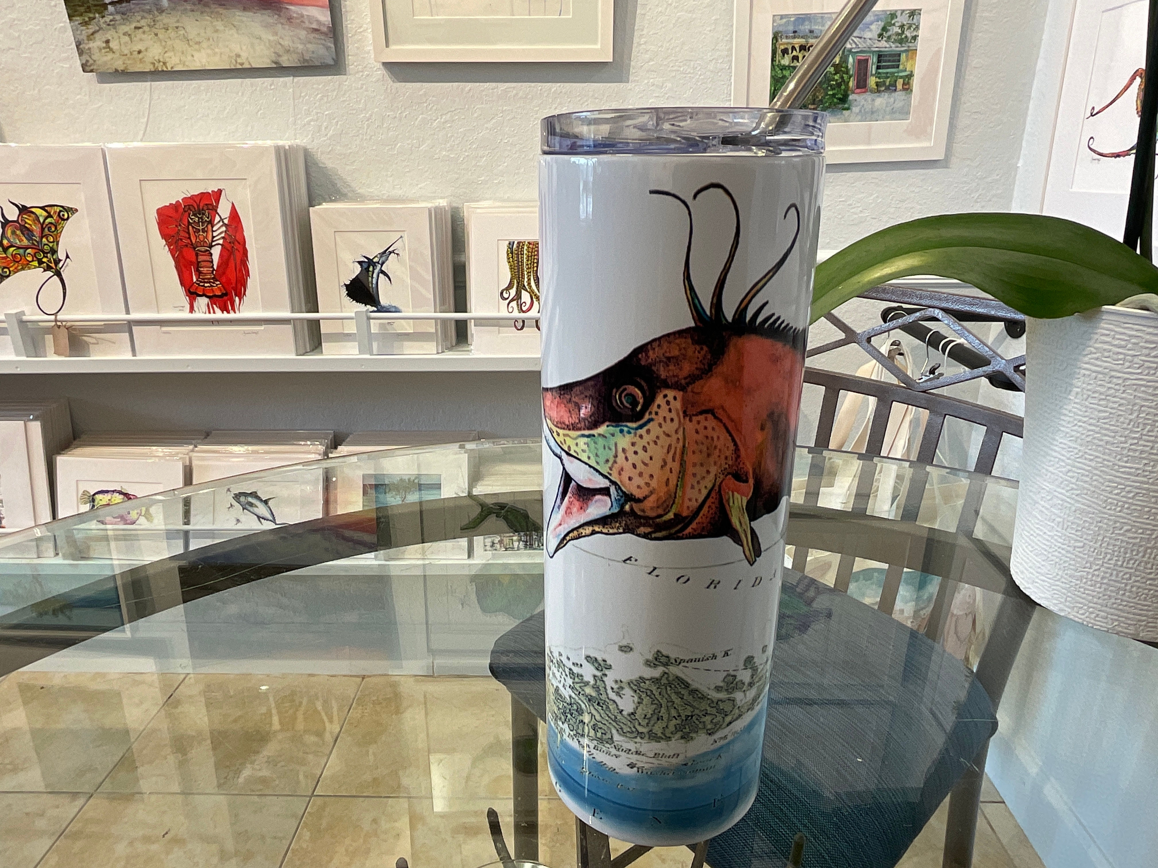 Happy Hogfish Custom  Art Tumbler Stainless 20oz With Lid &  Straw