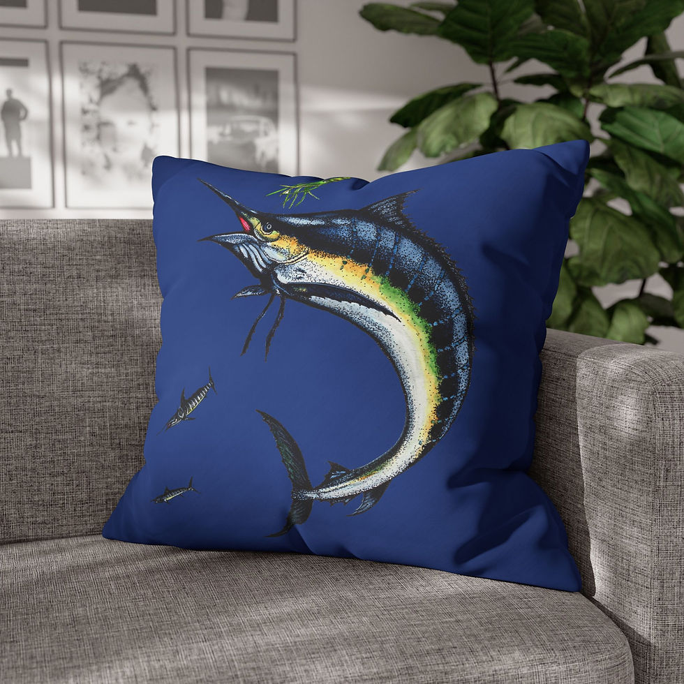 Thumbnail: Blue Marlin Square Poly Canvas Pillowcase Locally Salted 