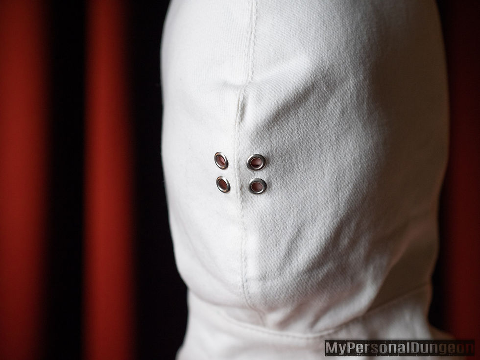Thumbnail: White Canvas Sensory Deprivation Hood for BDSM Fetish Play