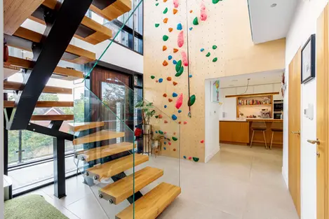 Box House stairwell and climbing wall