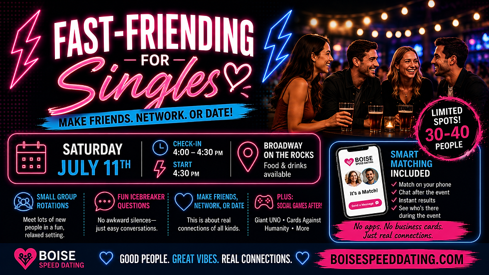 🎉Fast-Friending for Singles @ Broadway on the Rocks Hosted by Boise Speed Dating