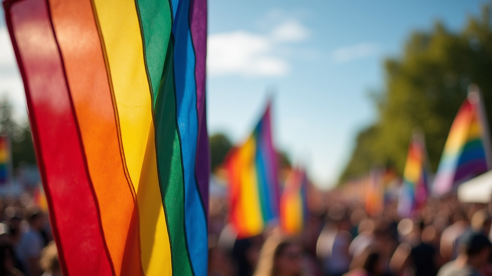 Close-up view of colorful rainbow flags during the Boise Pride Festival