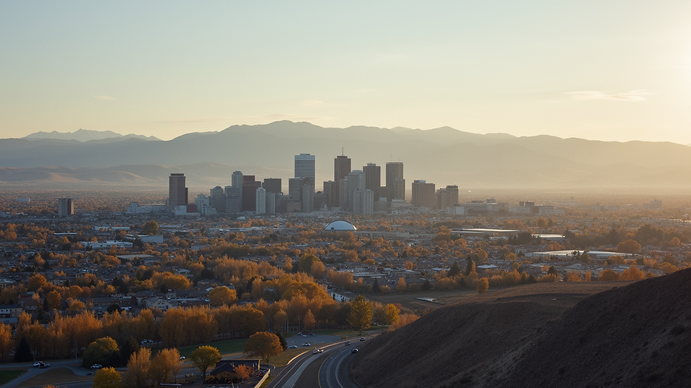 High angle view of Boise city skyline with foothills in the background