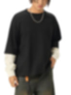Thumbnail: [ESSENTIALS] Layered Contrast Sleeve Cotton T-Shirt with Jap logo/Jap Text