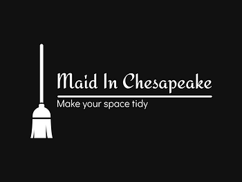 Maid in Chesapeake logo with white lettering on a black background with a broom on the left side.