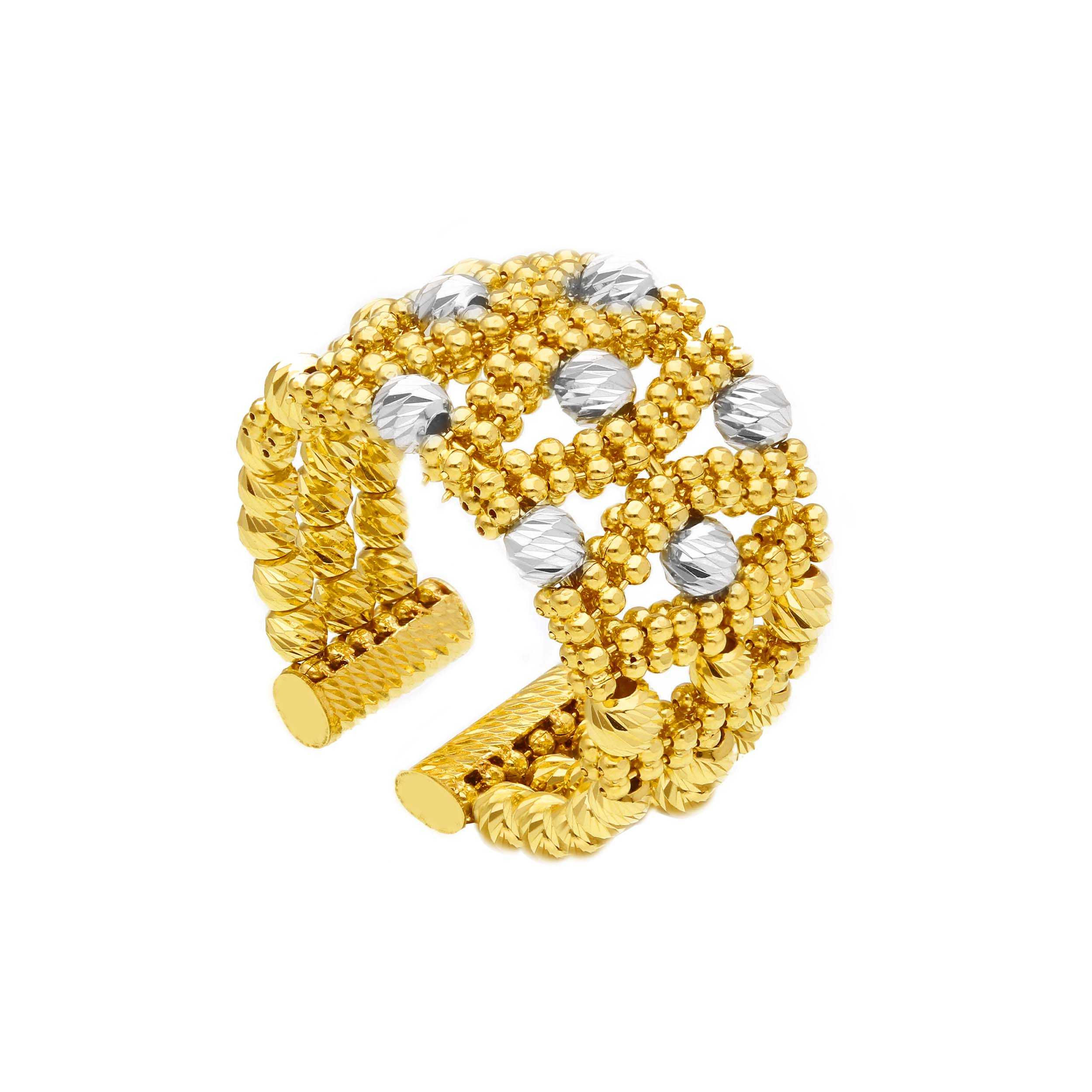 Oro 18 kt - ANELLO OGB FASCIA PALLINATO DIAM - ORO GIALLO E BIANCO
