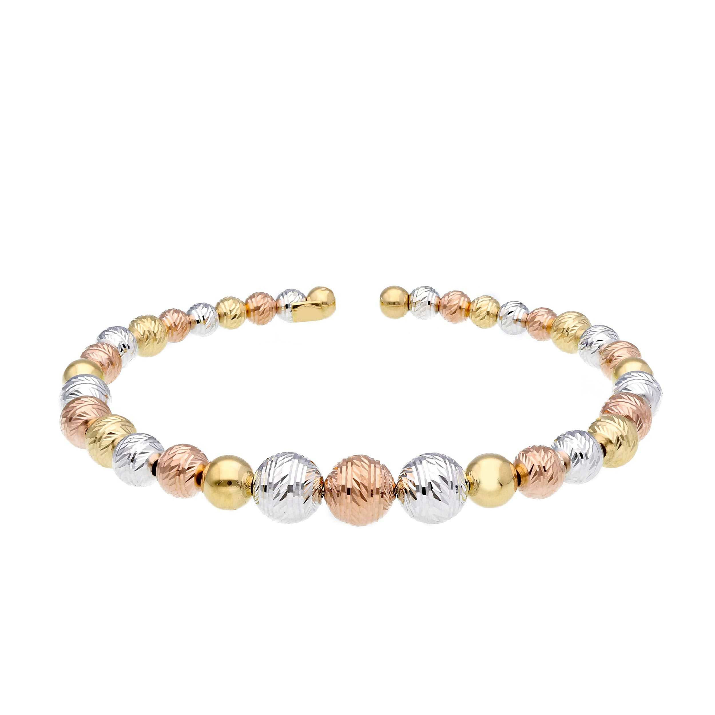 Oro 18 kt - BRA RIGIDO 3 COLORI ORO FLEX PALLINE DIAM/LU - ORO TRE COLORI - Ø...