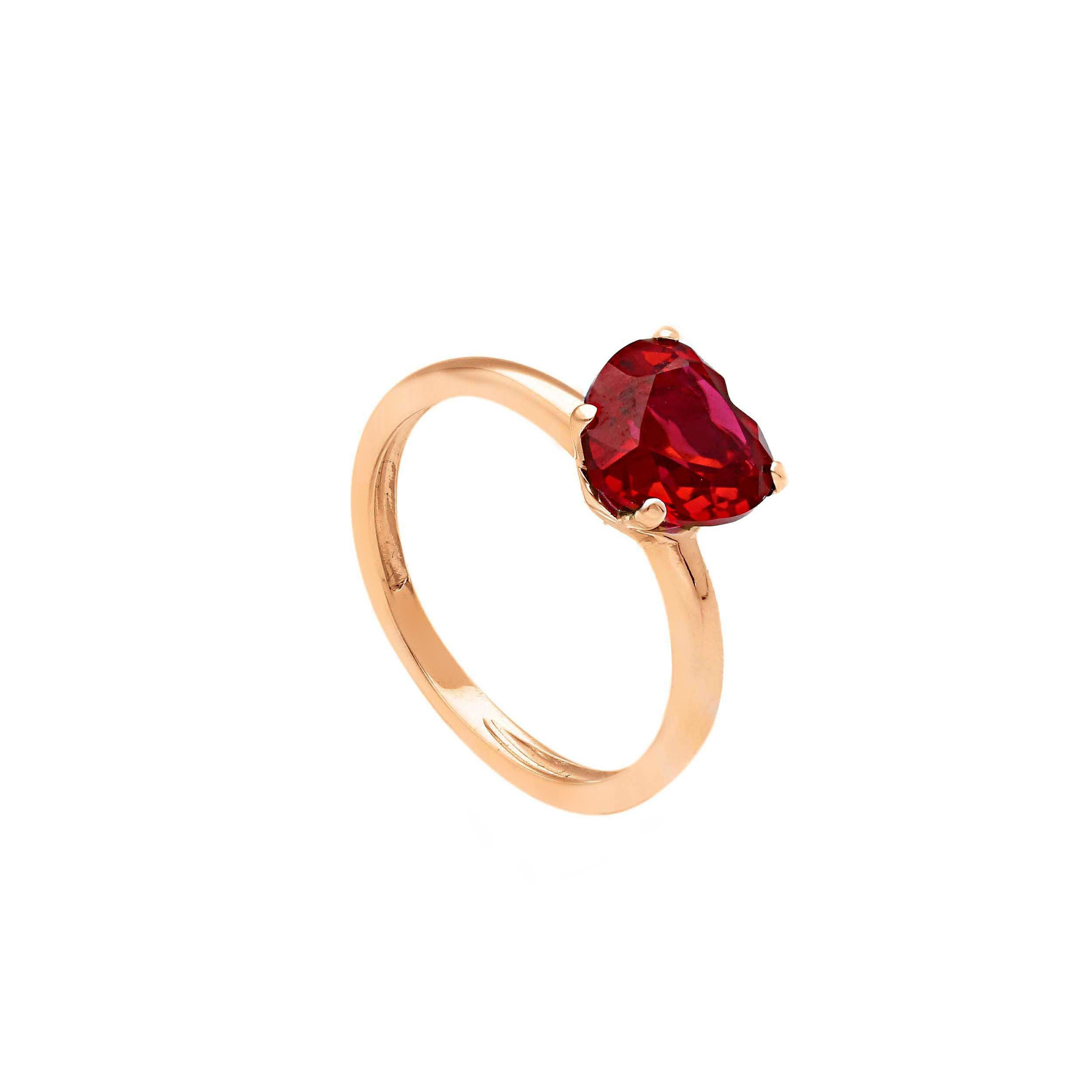 Oro 18 kt - ANELLO OR PIETRA CUORE ROSSO - ORO ROSA