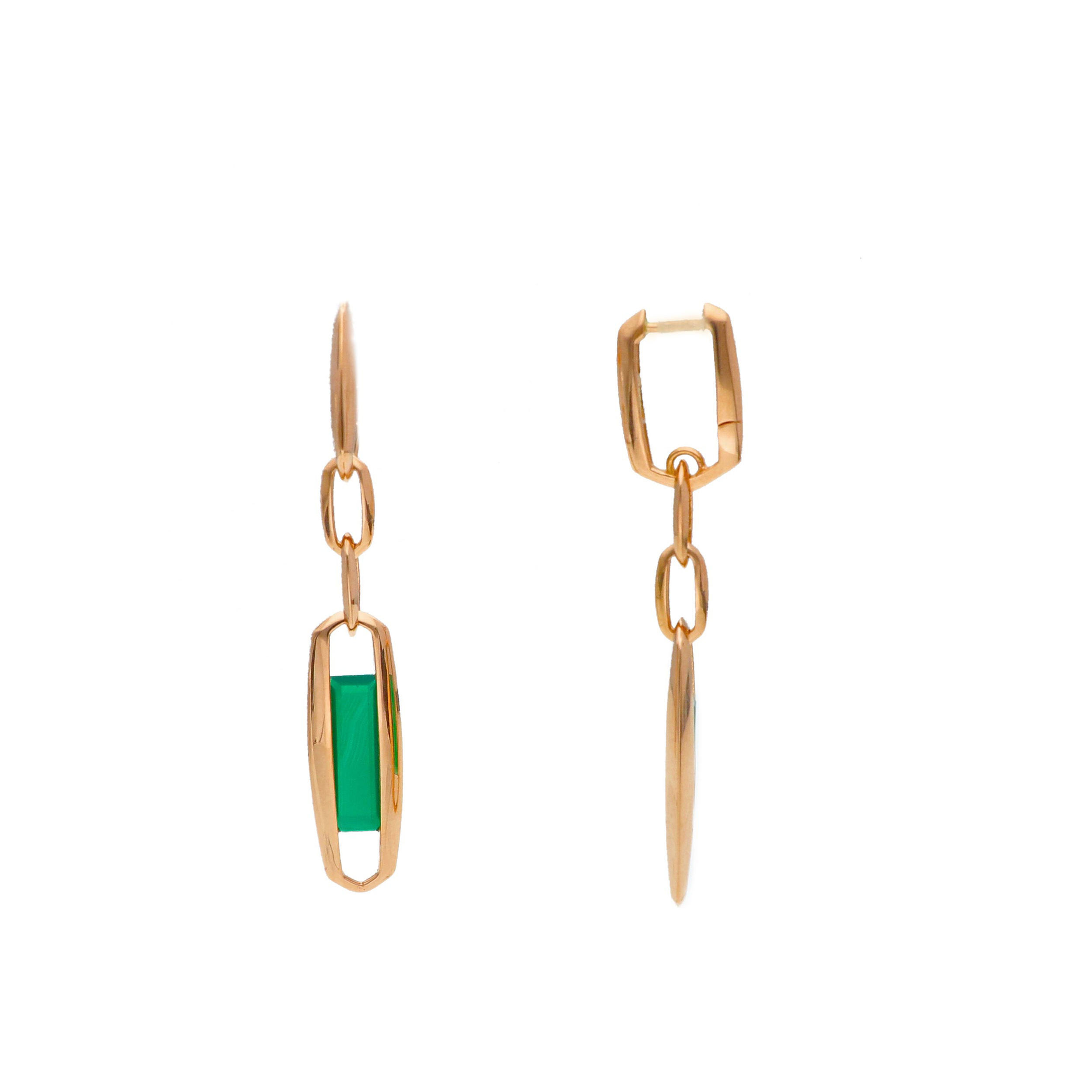 Oro 18 kt - ORECCHINI AGATA VERDE - ORO ROSA