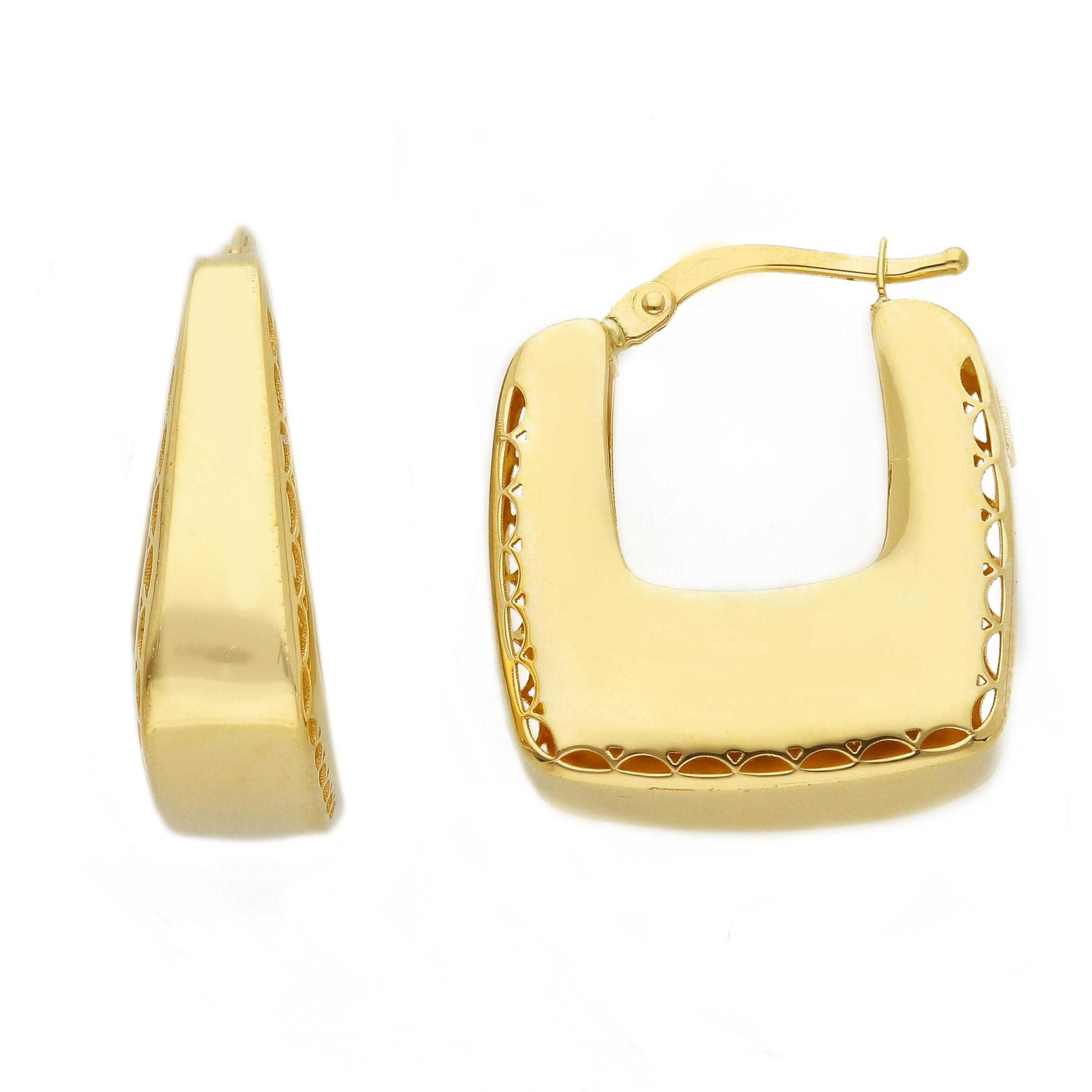 Oro 18 kt - ORECCHINI OG CERCHIO A ROMBO BORDO TRAFORATO - ORO GIALLO