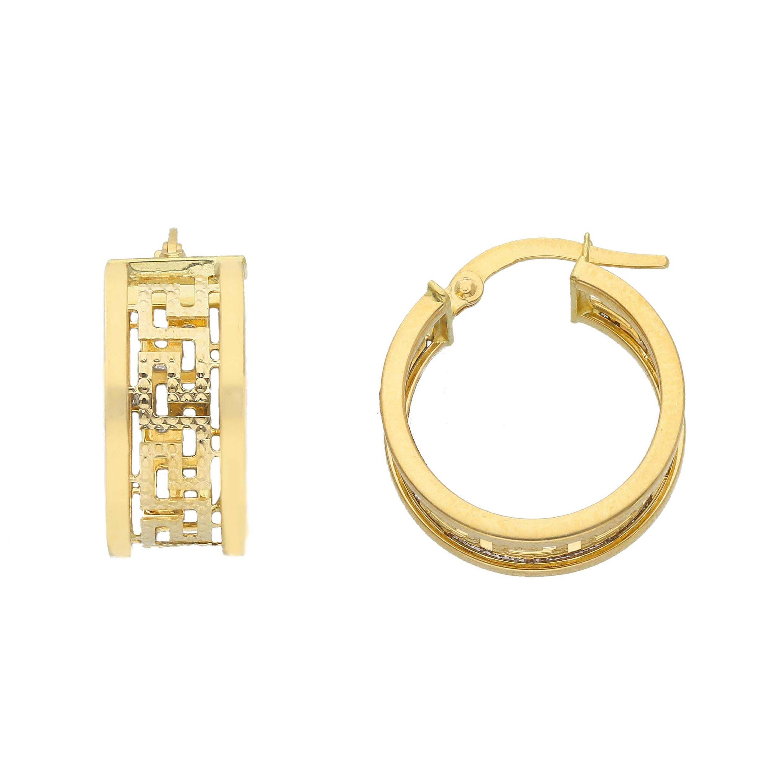 Oro 18 kt - ORECCHINI CERCHIO OG DIAM 15 GRECA - ORO GIALLO - Ø 15mm