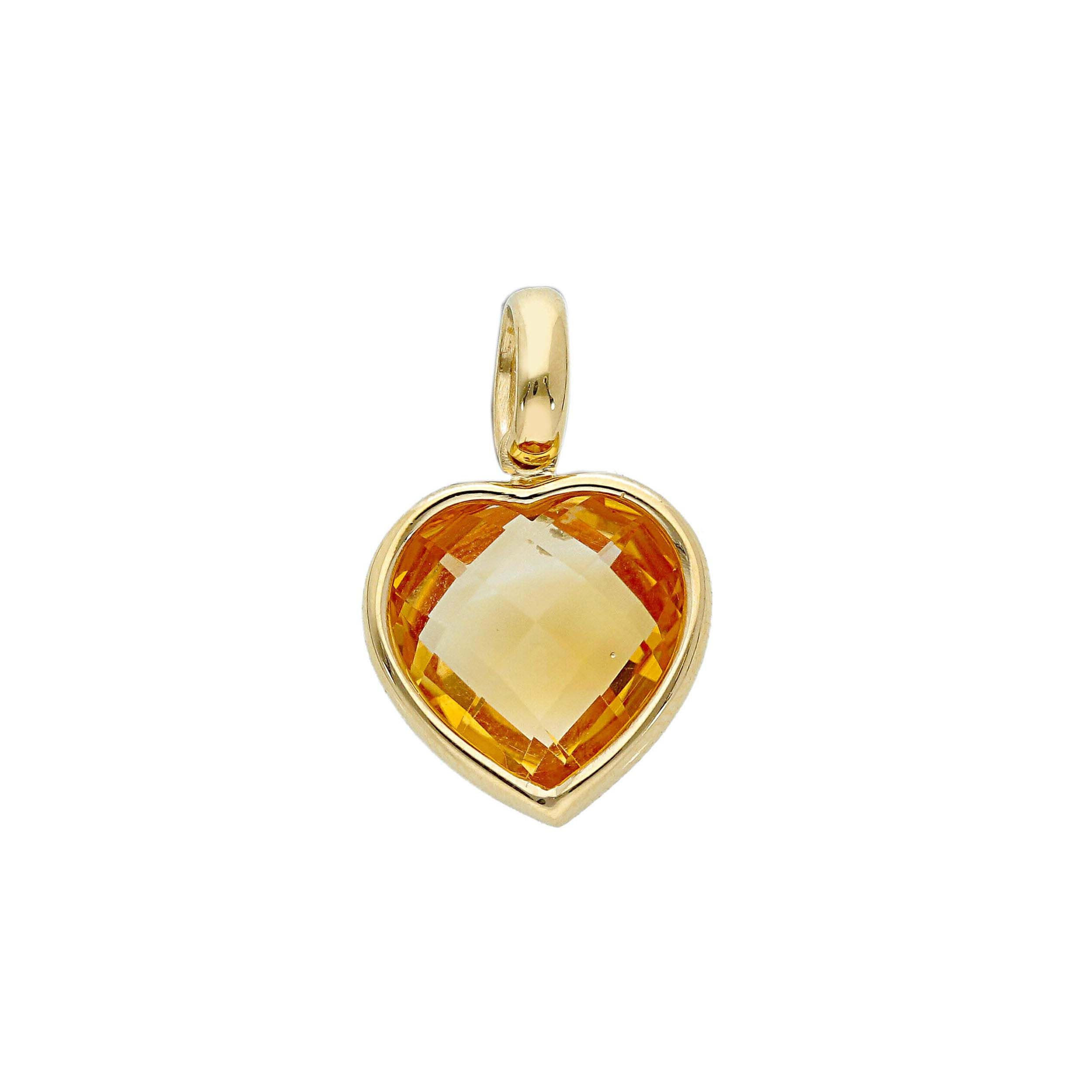 Oro 18 kt - CIONDOLO CUORE 12MM OG + CITRINO - ORO GIALLO - Ø 12mm