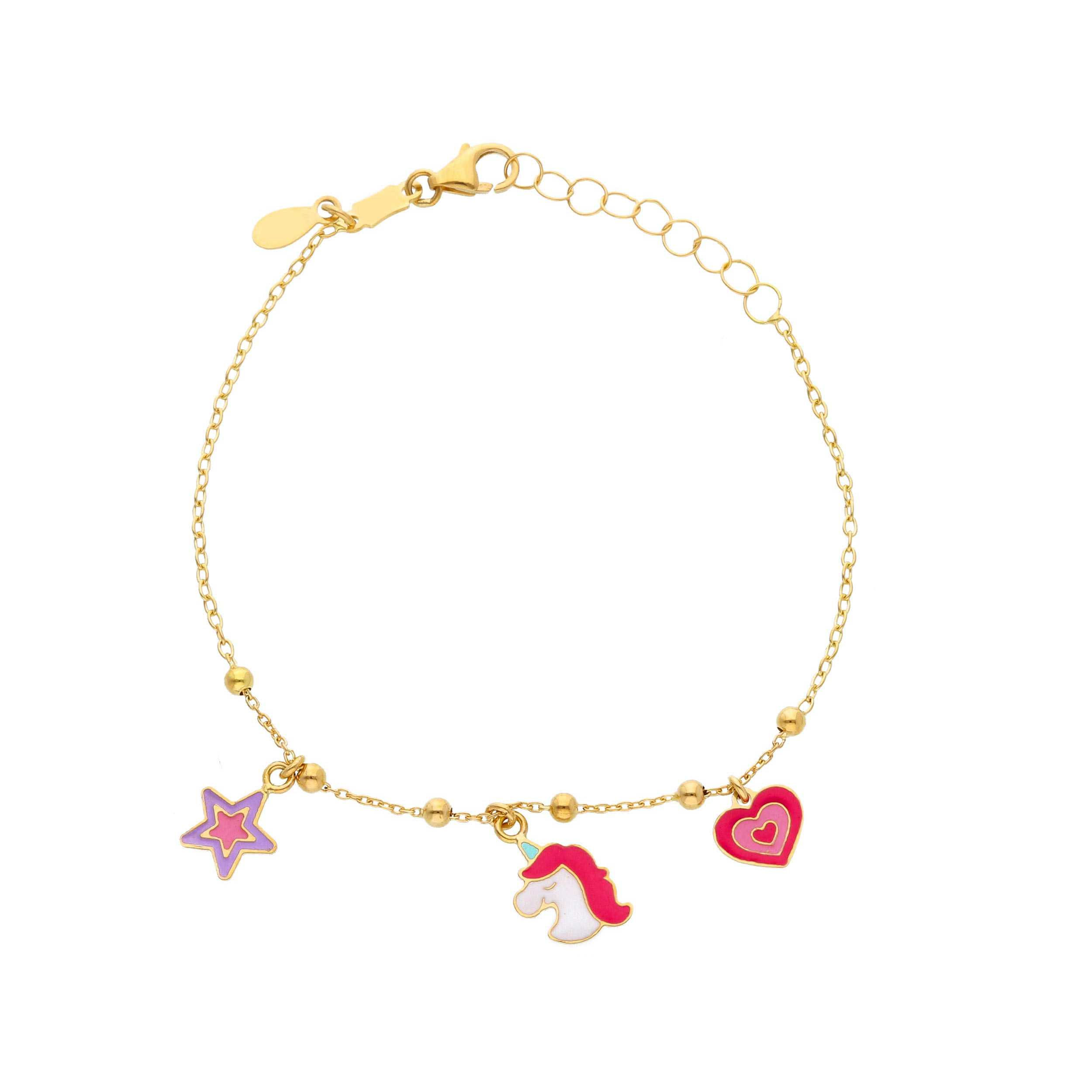 Oro 18 kt - BRACCIALE OG CUORE UNIC.STELLA SMALTI - ORO E SMALTO - 12+2cm